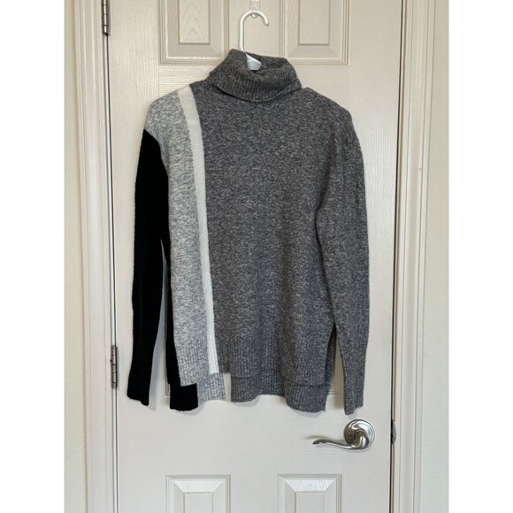 ATHLETA Transit Colorblock Merino Knit Wool Turtleneck Hi Low Sweater Small /L1 - Picture 2 of 8